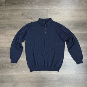 Joseph & Lyman Mens XXL Blue Merino Wool Polo Pullover Sweater Luxury‎ Academia